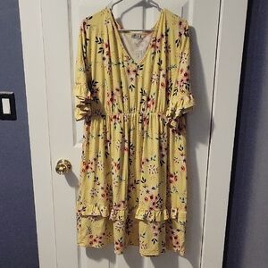 Floral Yellow Dress with Ruffle Sleeves